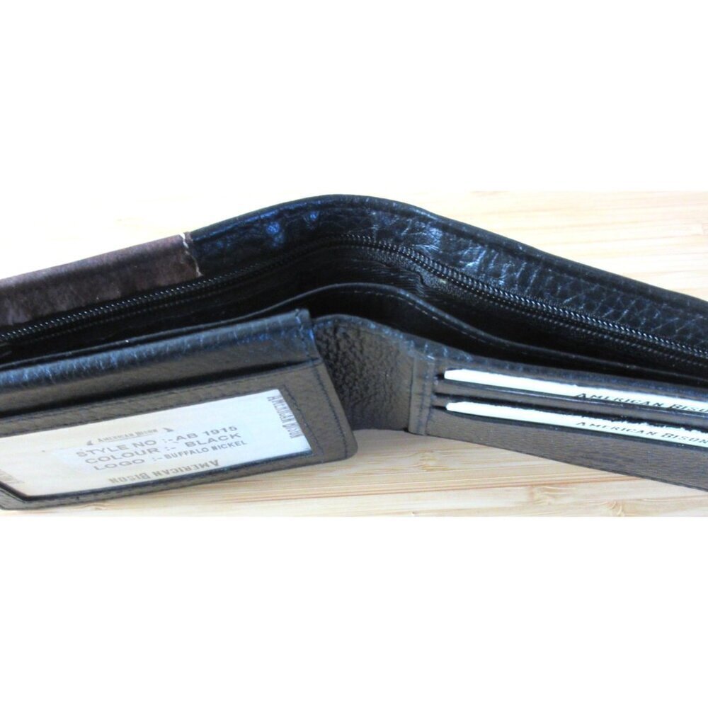 American Bison Buffalo Nickel 2 Tone Rodeo Bifold Leather Wallet Black Brown NEW - Picture 5 of 7